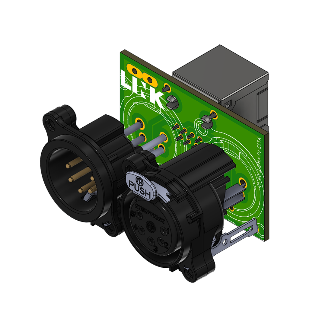 1x Neutrik XLR In + 1x Neutrik XLR Out DMX Module Widget with 1x Vertical RJ45