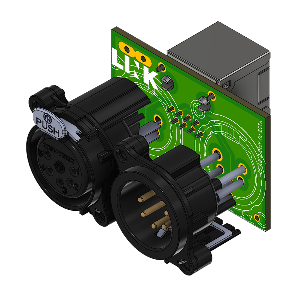 1x Neutrik XLR In + 1x Neutrik XLR Out DMX Module Widget with 1x Vertical RJ45